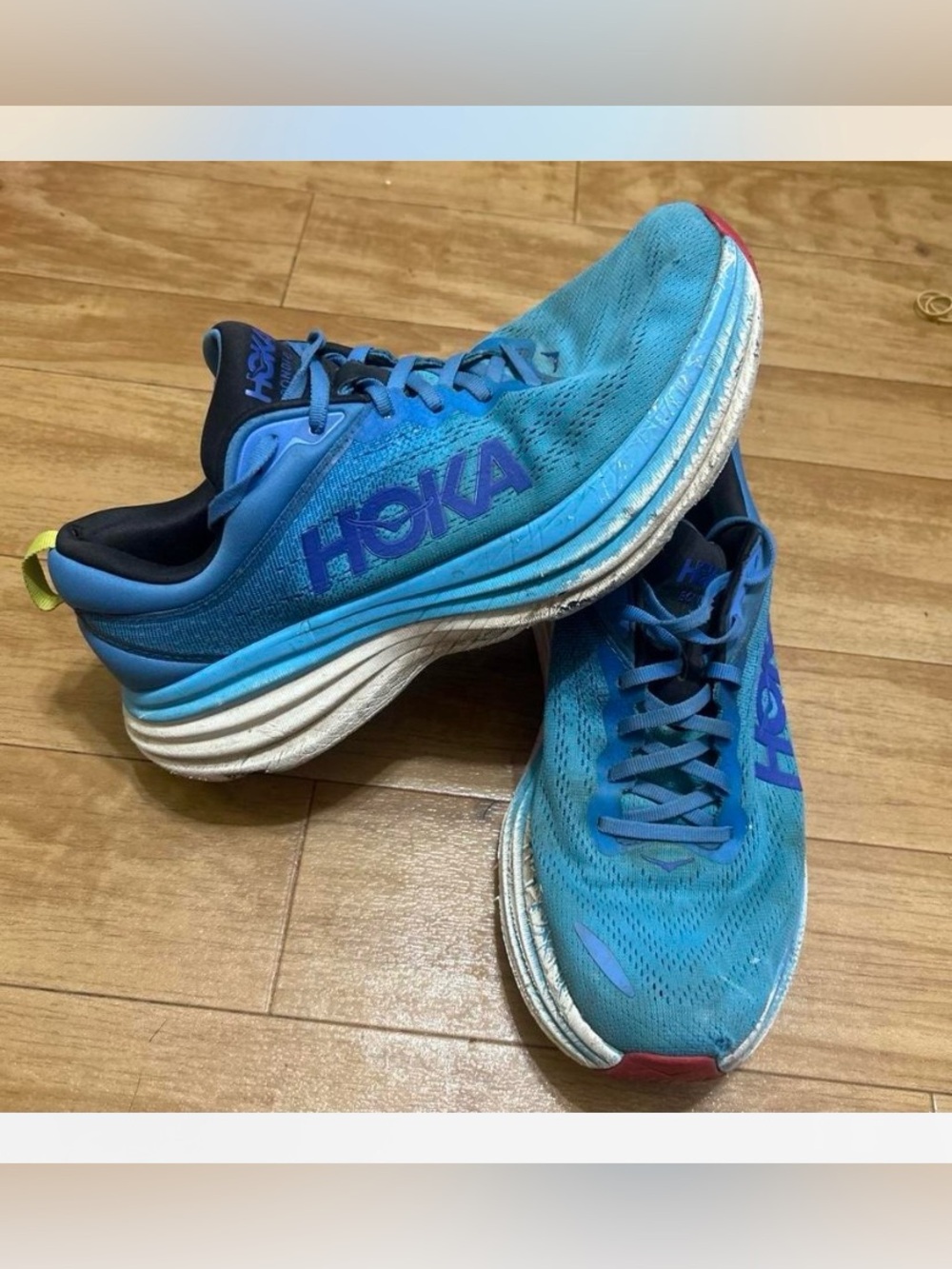 Hoka Men's Bright Blue Athletic Running Shoes with Purple Logo